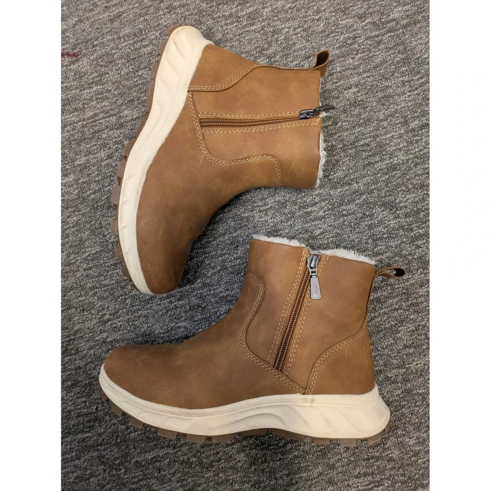 Khombu Girl's Size 6 Brown Faux‎ Fur Lined Boots Zipper Ankle